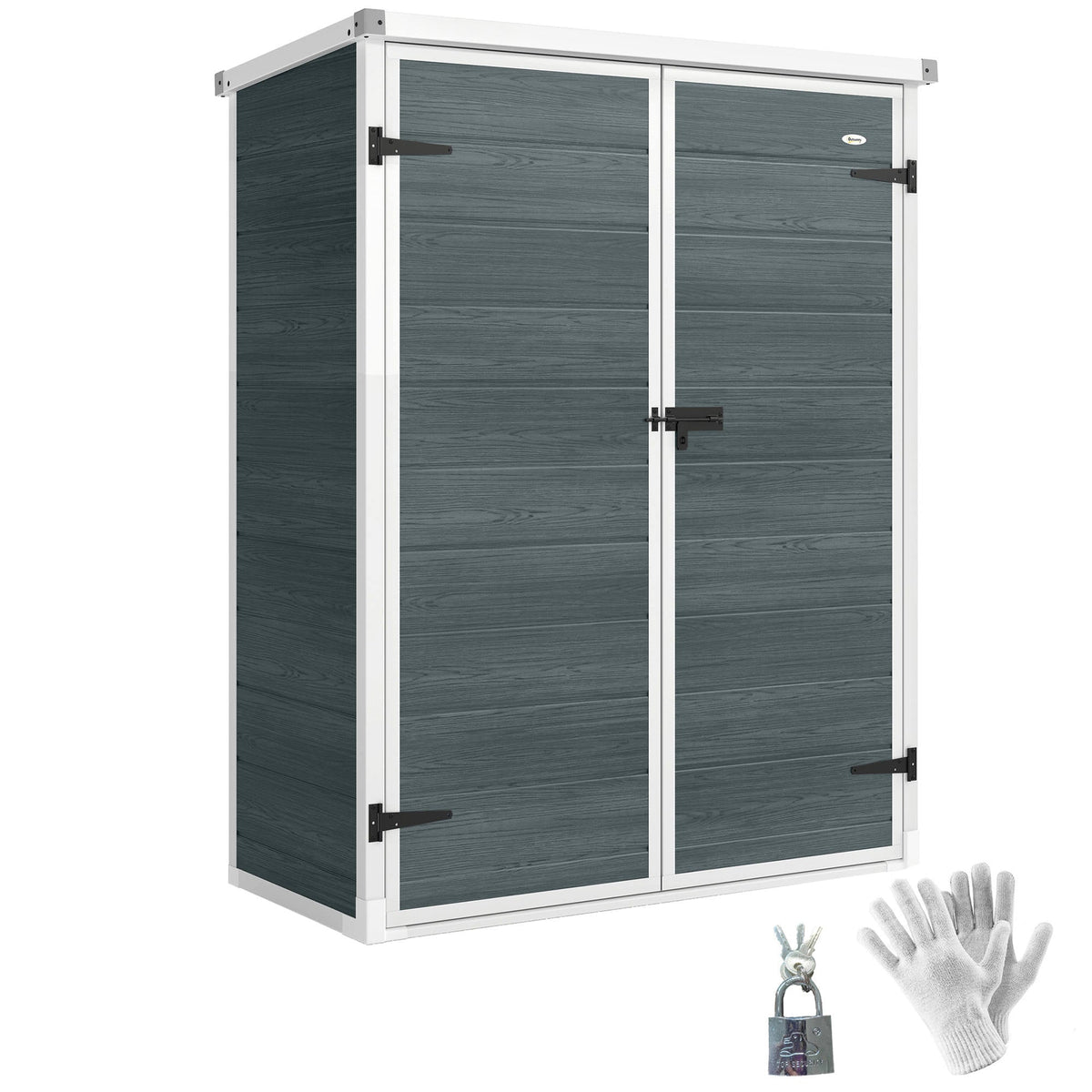 4.4' x 2.3' Plastic Garden Shed with Shelves and Floor, Distressed Grey — product view 1