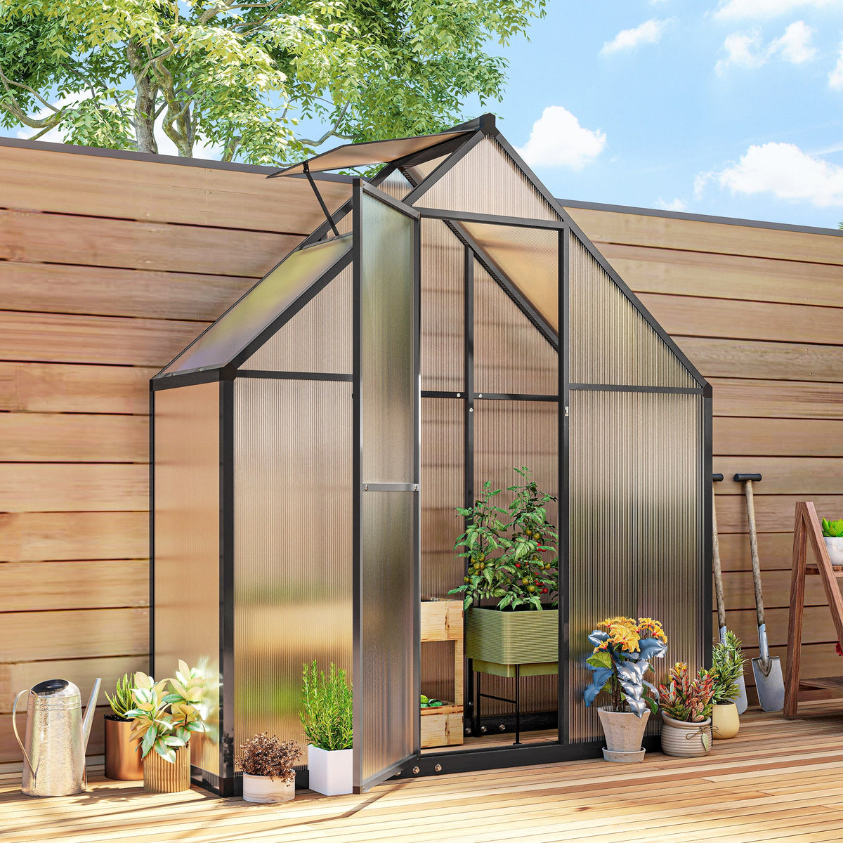 5.5 x 6.5ft Polycarbonate Greenhouse with Swing Door & Window, Black — product view 4