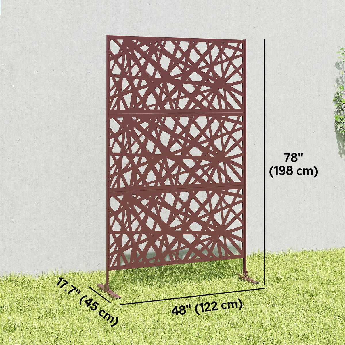 78" x 48" Metal Outdoor Privacy Screen, Labyrinth Design, Dark Brown — product view 5