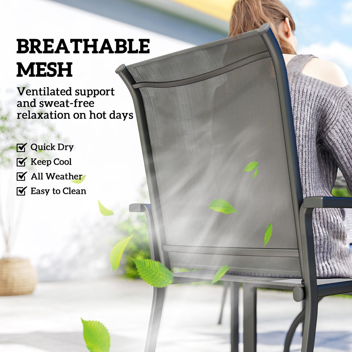 5 Piece Garden Dining Set with Stackable Chairs and Parasol Hole, Dark Grey — product view 7