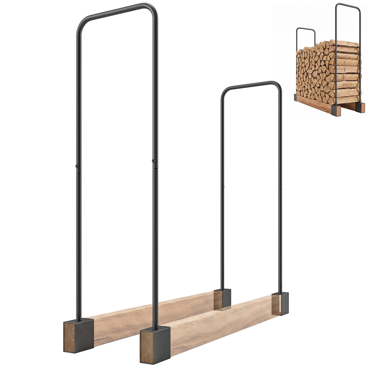 Heavy-Duty Steel DIY Firewood Rack with Customizable Width for Indoor & Outdoor Log Storage, Black — product view 1