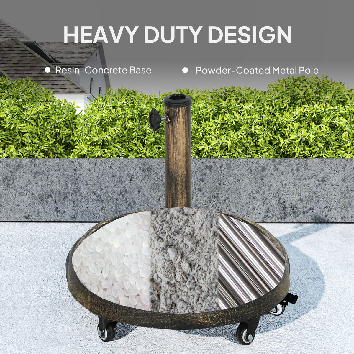 46 lbs Round Patio Umbrella Base with Wheels, Bronze — product view 7