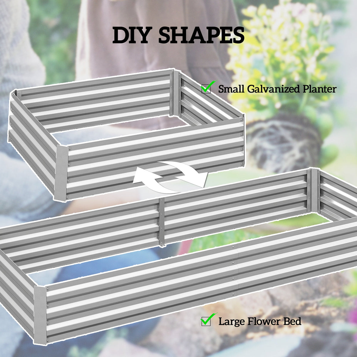8' x 3' x 1' Galvanized Raised Garden Bed for Growing Flowers, Succulents, Silver — product view 7