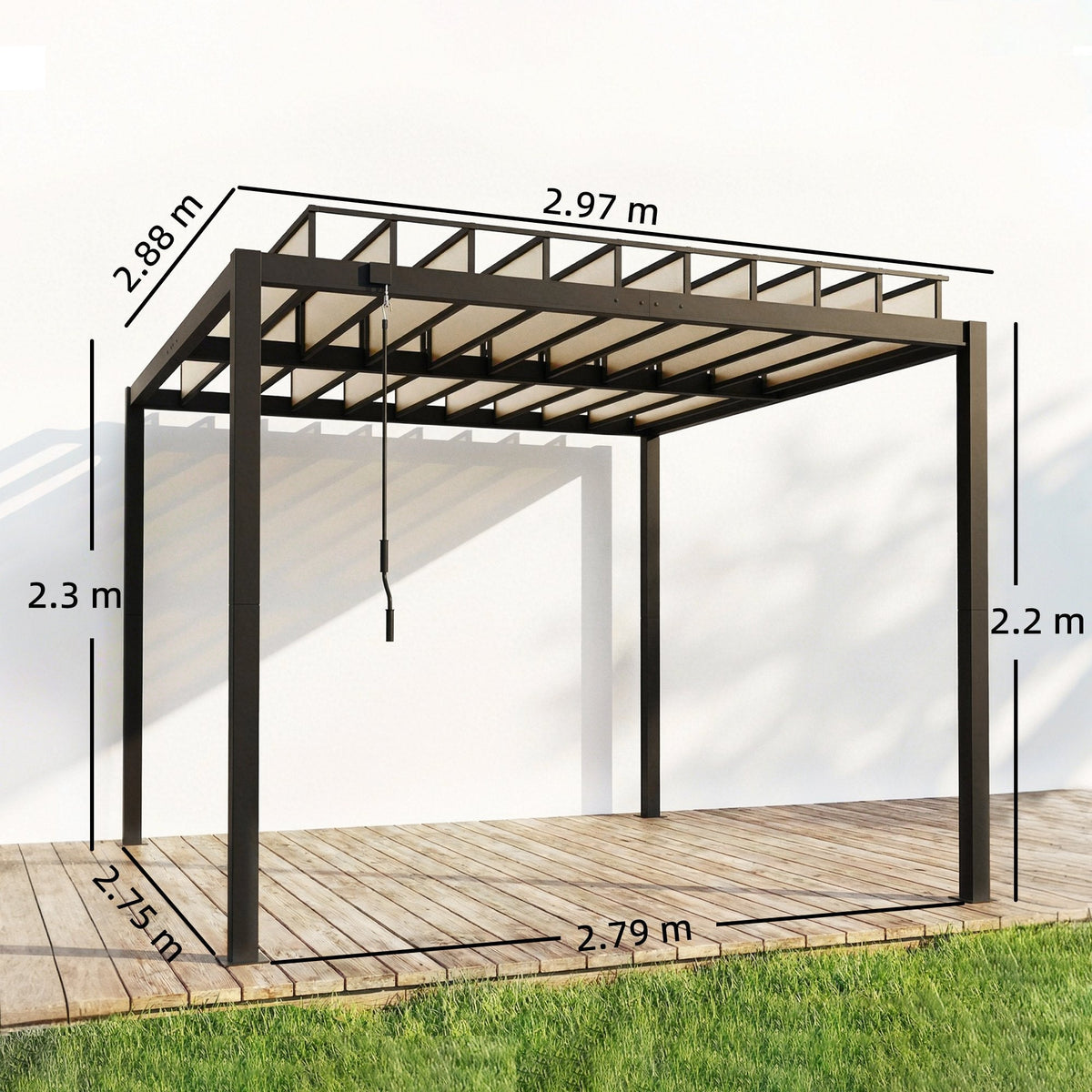 3 x 3 m Louvered Pergola with Adjustable Roof and Gutters, Coffee — product view 5