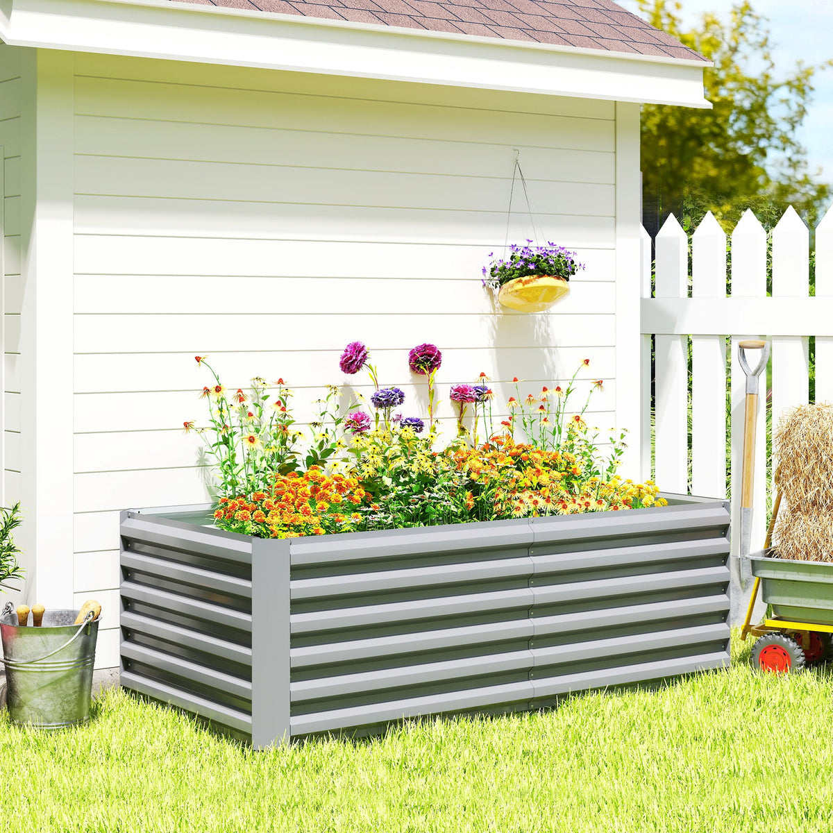 6' x 3' x 2' Galvanized Raised Garden Bed for Vegetables, Light Grey — product view 4