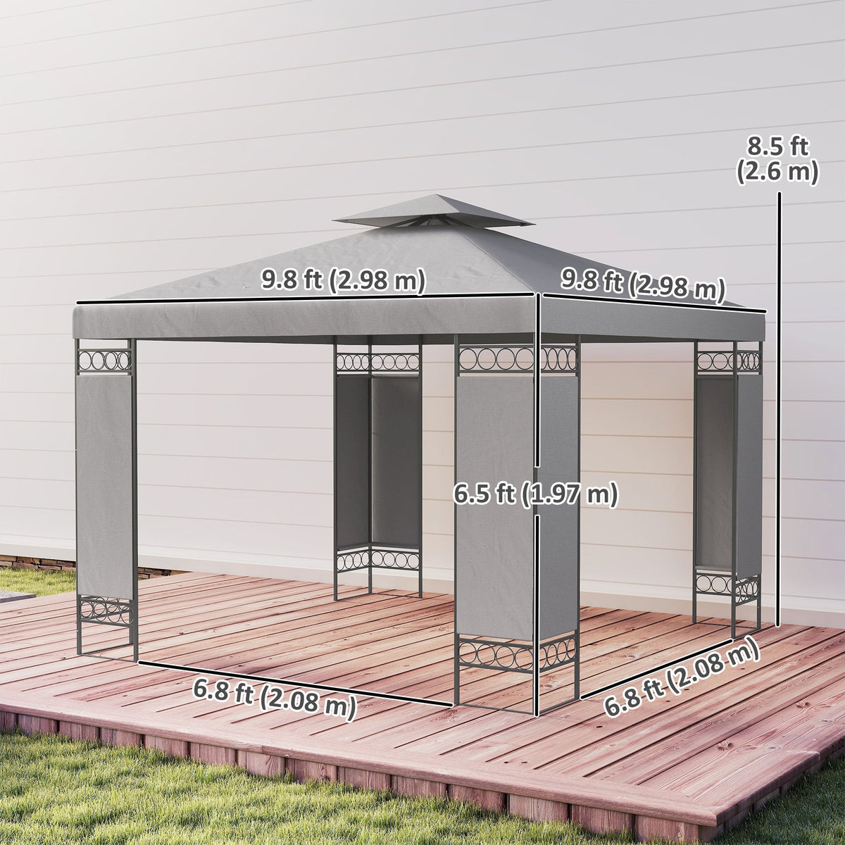 10 x 10 ft Canopy Gazebo with Double Roof and Screen Panels, Light Grey — product view 5