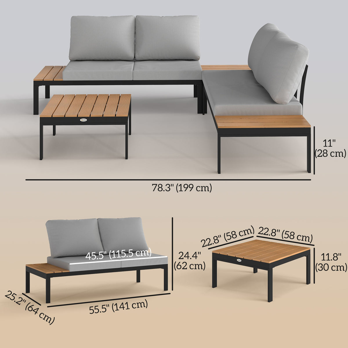 4 Piece L-Shaped Garden Furniture Set with 2 Coffee Tables, Teak — product view 5