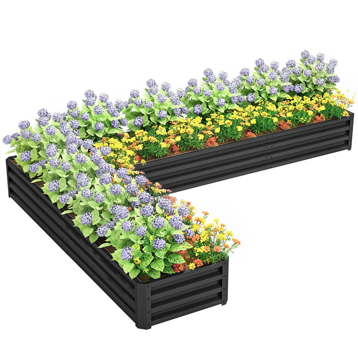 82" x 109" x 12" L-Shaped Raised Garden Bed, Black — product view 1