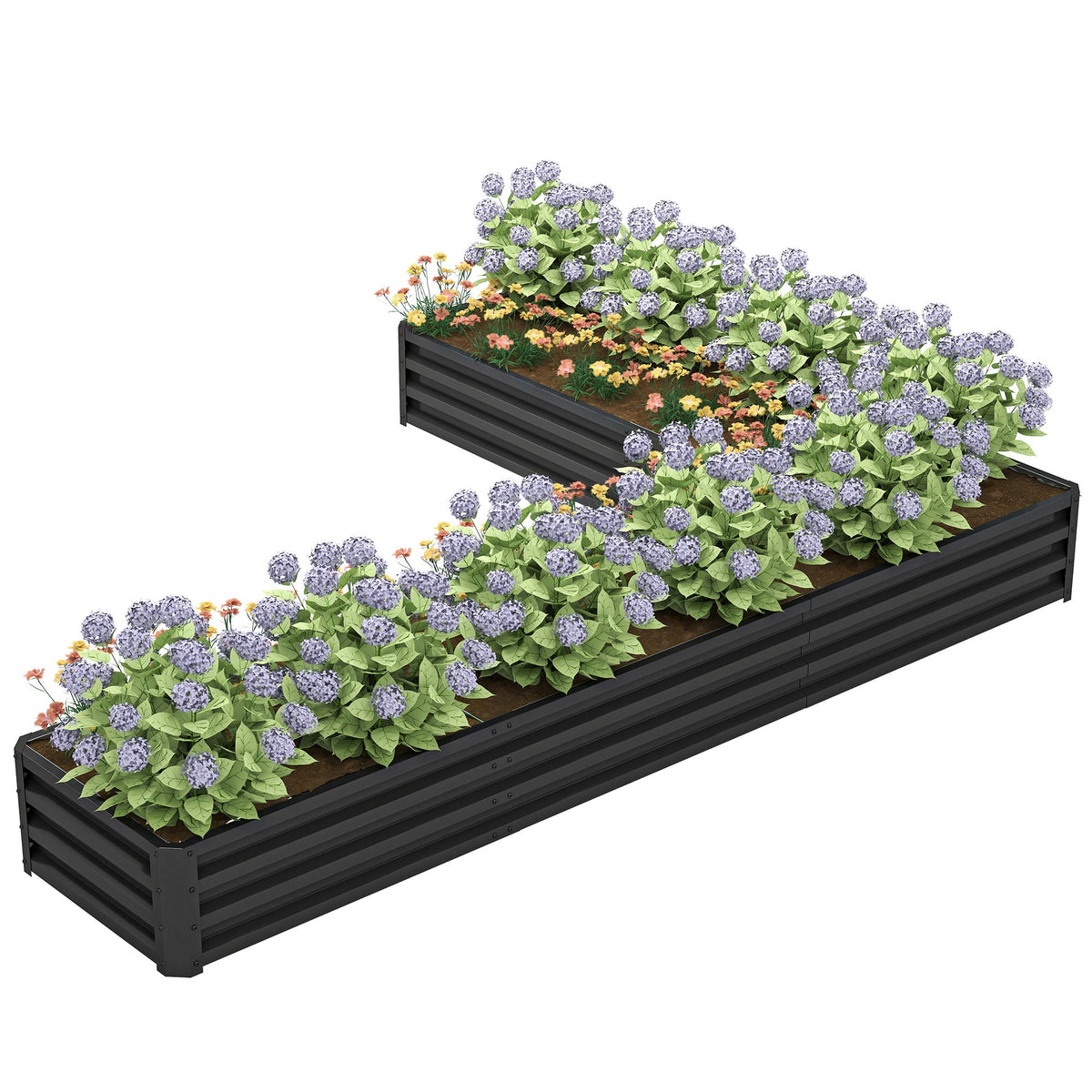 82" x 109" x 12" L-Shaped Raised Garden Bed, Black — product view 2
