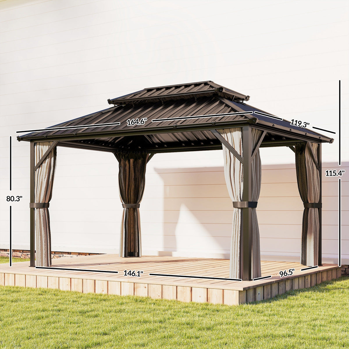 10' x 14' Hardtop Gazebo with Curtains and Netting, Brown — product view 5