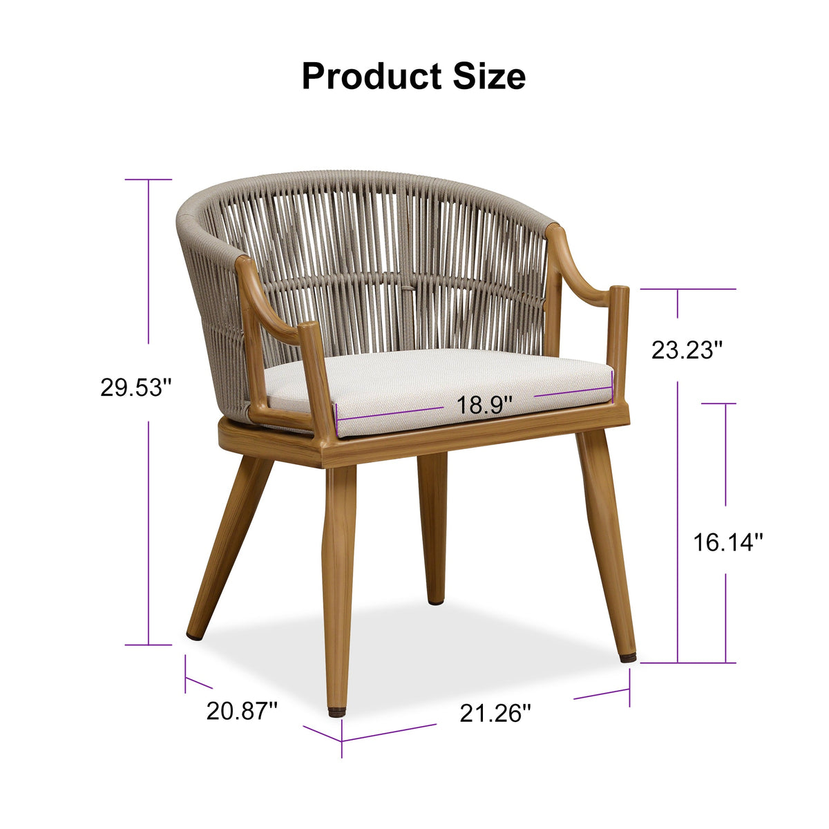 PURPLE LEAF Outdoor Dining Chairs Set of 2 Modern Furniture Chairs with Comfortable Cushions and Aluminum Frame for Outdoor, Indoor, or Kitchen — product view 5