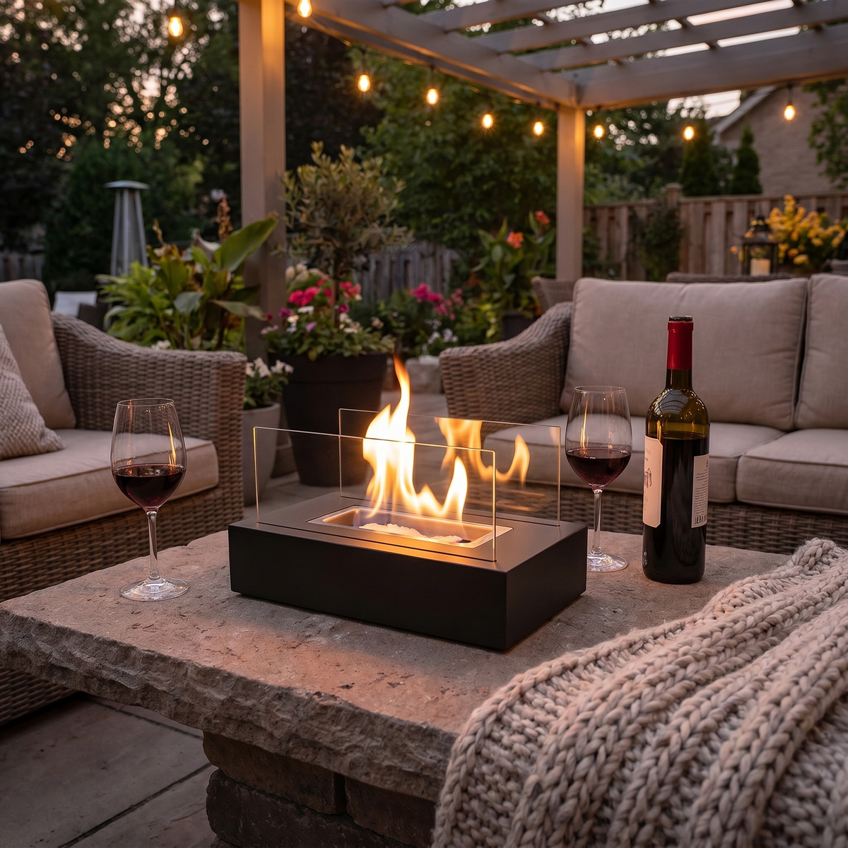 Tabletop Fireplace, Real Flame, Metal and Tempered Glass, Black or White — product view 3