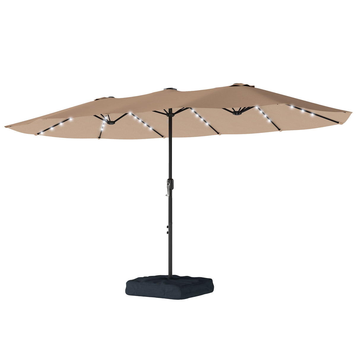 4.5 m Double-Sided Garden Parasol with LED Lights, Base & Sandbags, Khaki — product view 2