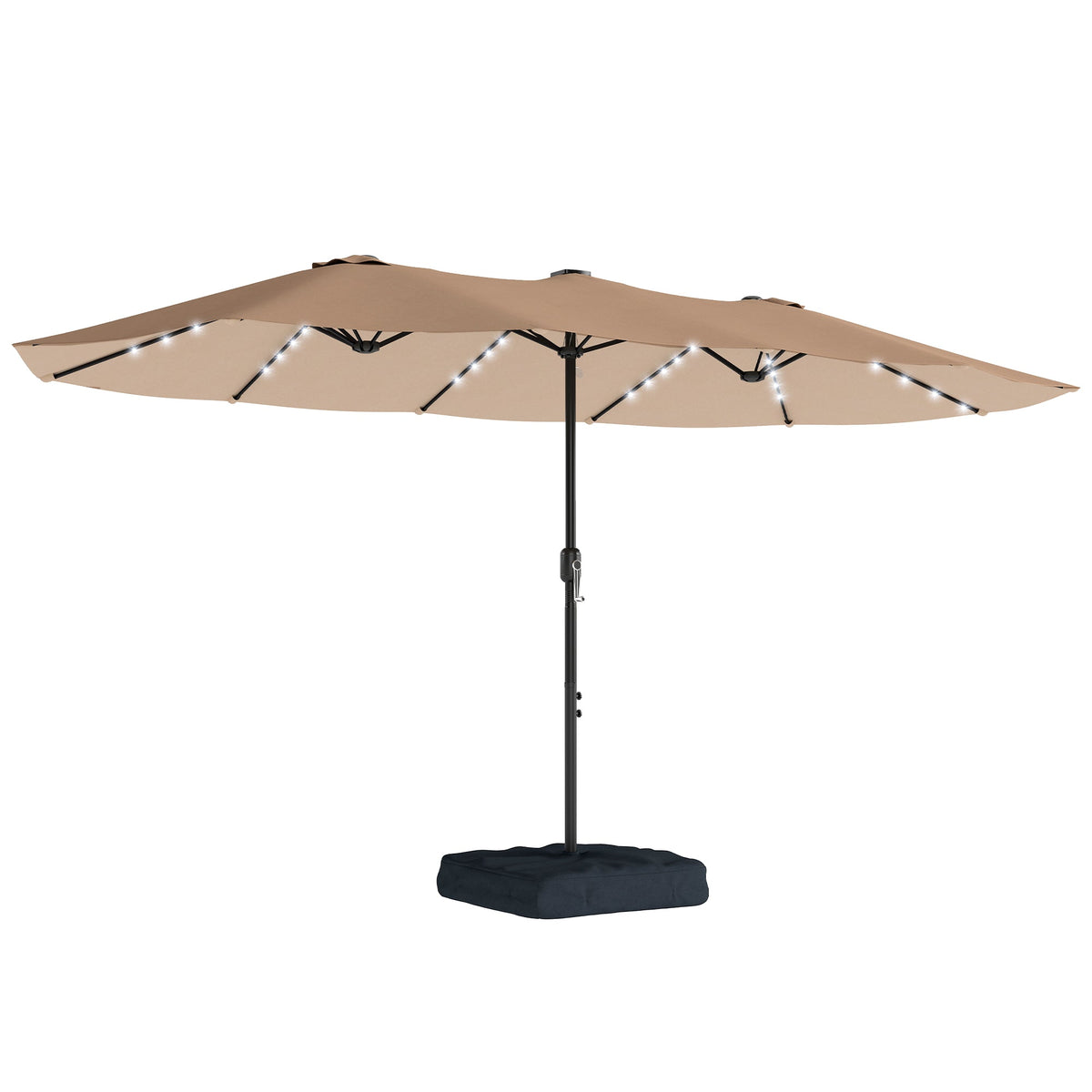 4.5 m Double-Sided Garden Parasol with LED Lights, Base & Sandbags, Khaki — product view 1
