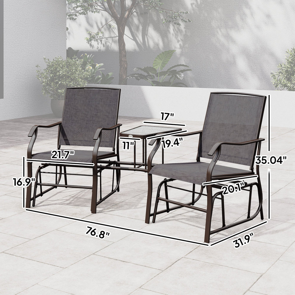 Outdoor Glider Chairs with Coffee Table for Backyard, Garden and Porch, Gray — product view 5