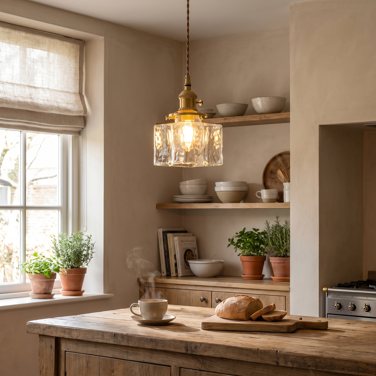 Traditional Ripple Glass 1-Light Pendant, Iron — product view 3