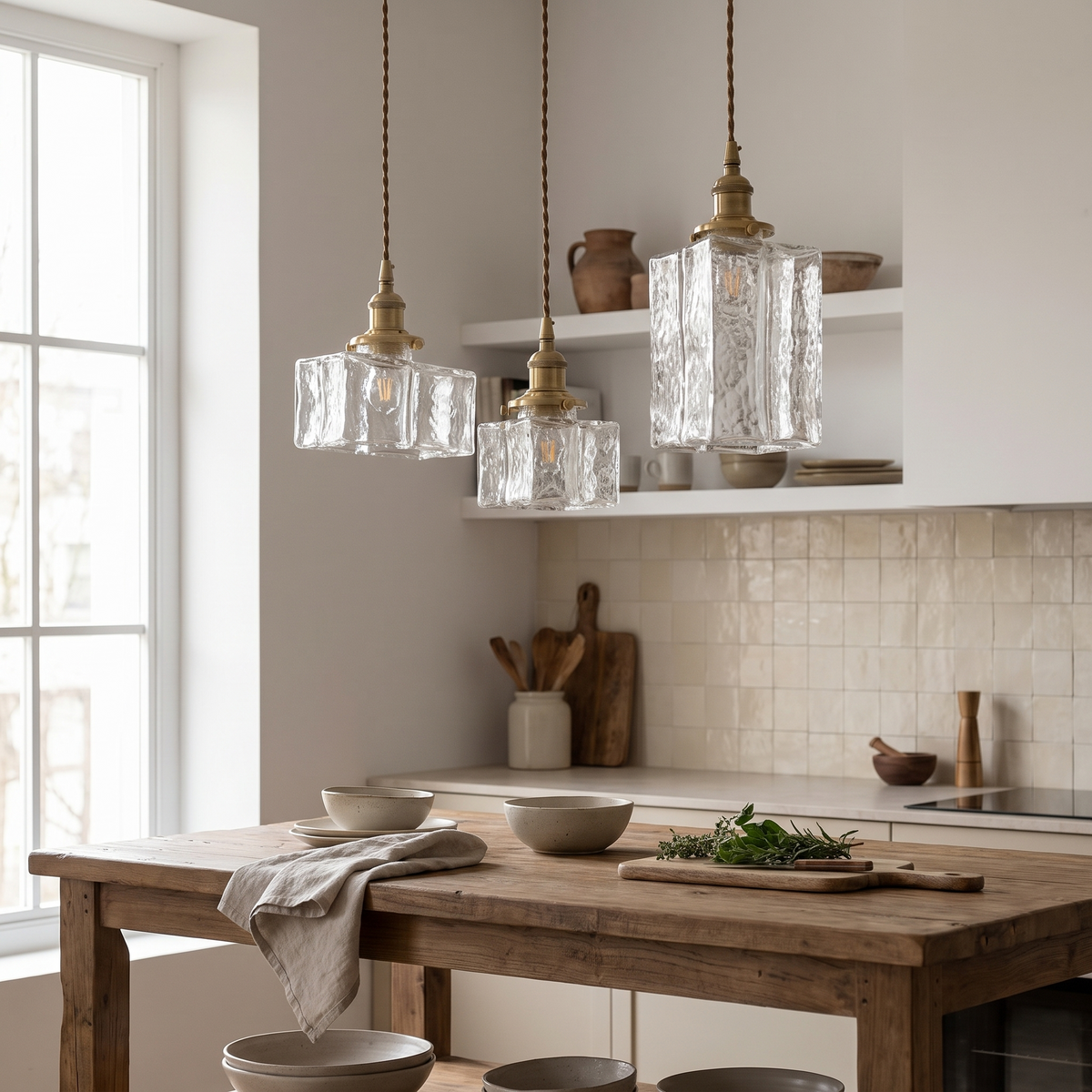 Traditional Ripple Glass 1-Light Pendant, Iron — product view 1