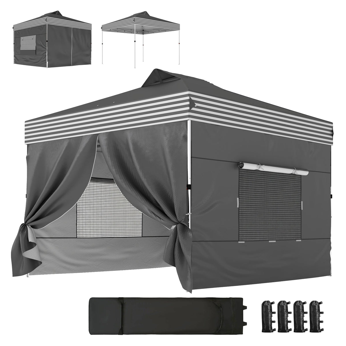 10 x 10 ft Pop-Up Canopy Tent with 4 Sidewalls and Wheeled Bag, Dark Grey — product view 2