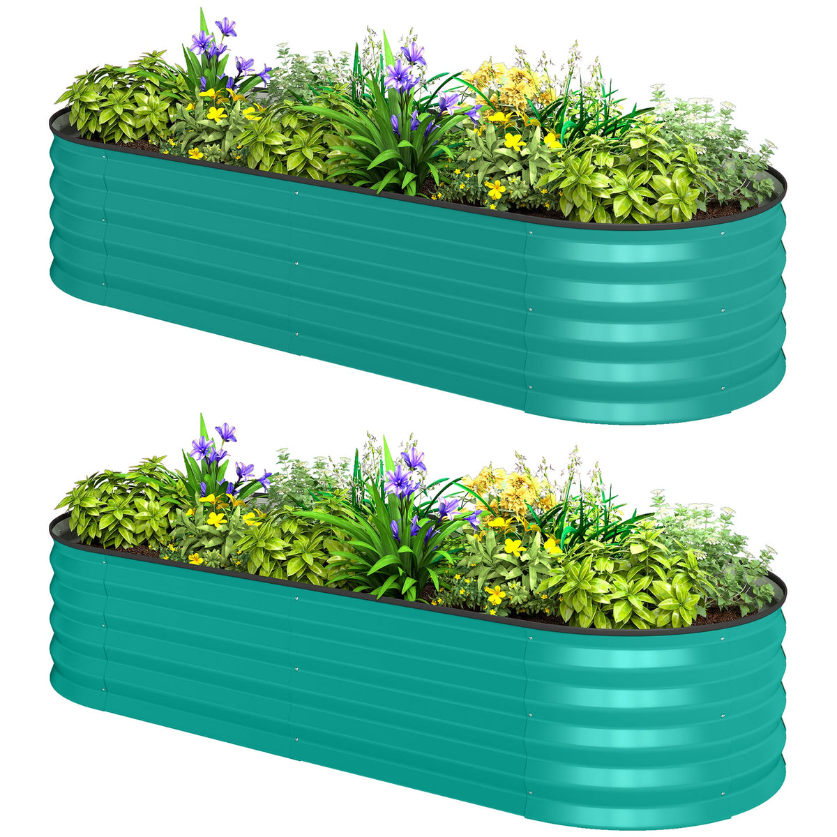 Set of 2 Galvanised Raised Beds with Stakes, 150 x 60 x 30 cm, Green — product view 2
