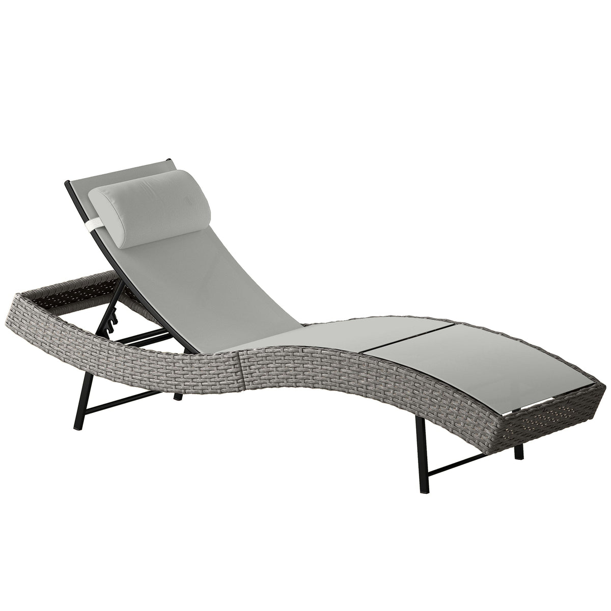Rattan Sun Lounger with S-Shaped Seat and 5-Position Backrest, Light Grey — product view 1