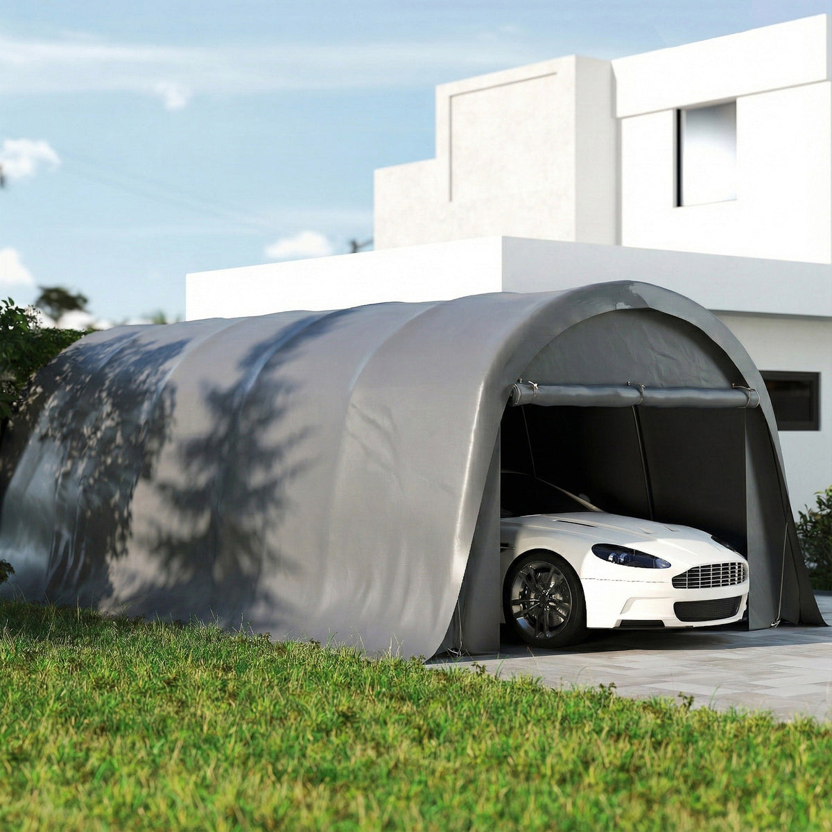 12' x 23.6' Heavy Duty Carport with Roll-Up Door, Dark Gray — product view 4