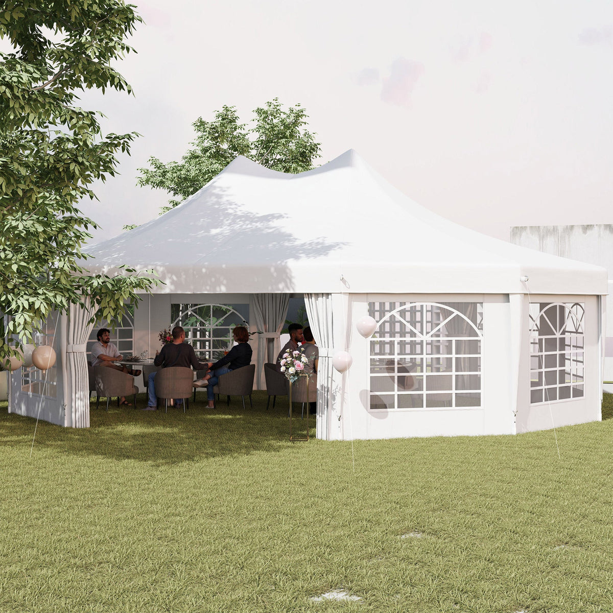 8.9 x 6.5m Decagonal Garden Gazebo Marquee with Sides, White — product view 4