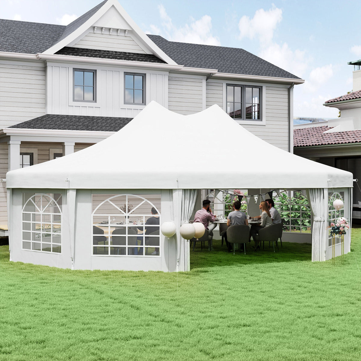 8.9 x 6.5m Decagonal Garden Gazebo Marquee with Sides, White — product view 3