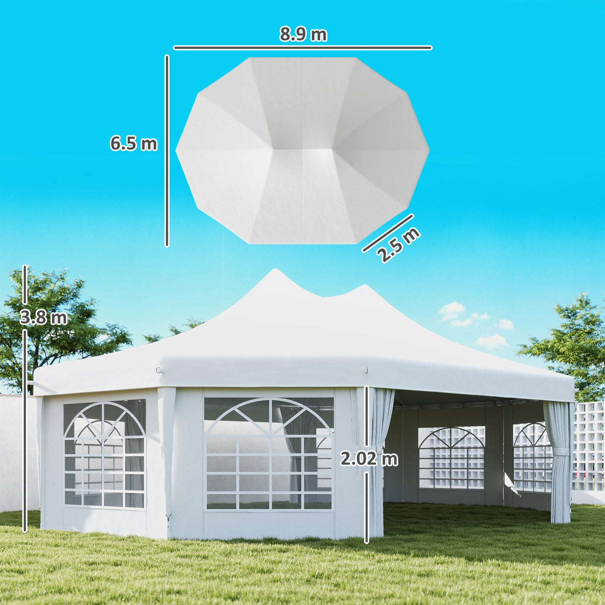 8.9 x 6.5m Decagonal Garden Gazebo Marquee with Sides, White — product view 5