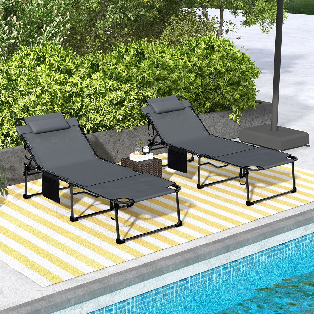 2-Piece Folding Chaise Lounge with Face Hole, Gray — product view 3