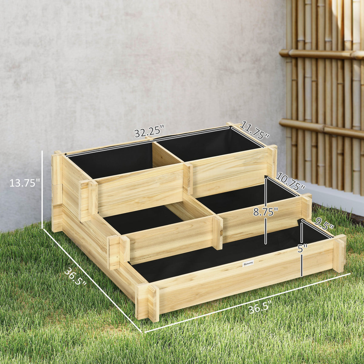 3-Tier Raised Garden Bed with 5 Compartments, 37" x 37" x 14", Natural — product view 5