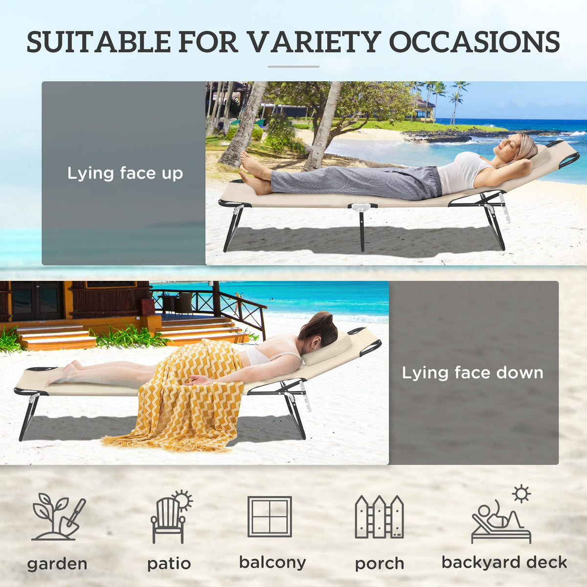 Folding Outdoor Lounge Chair with Face Hole and Pillow, Beige — product view 7