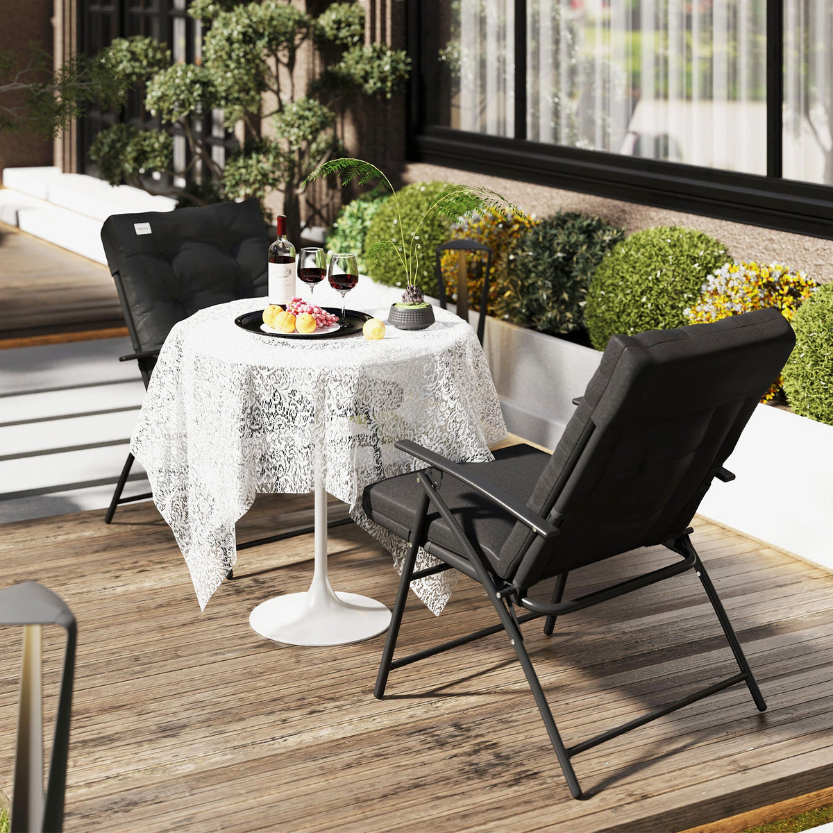 Set of 2 Folding Outdoor Dining Chairs with Adjustable Backrest, Black — product view 4