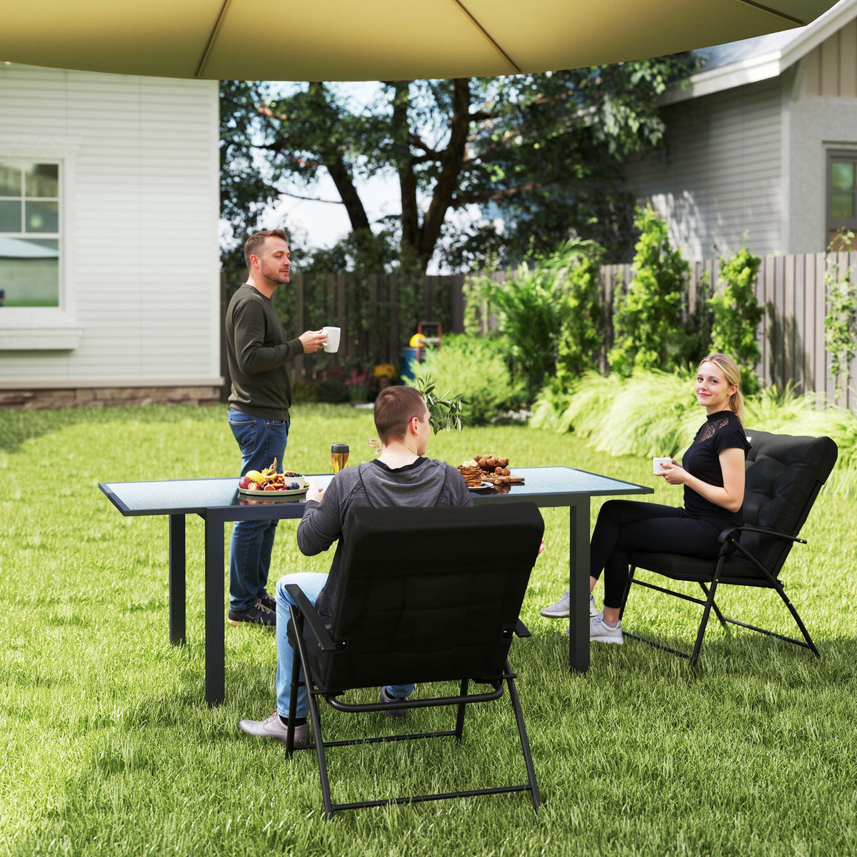Set of 2 Folding Outdoor Dining Chairs with Adjustable Backrest, Black — product view 3