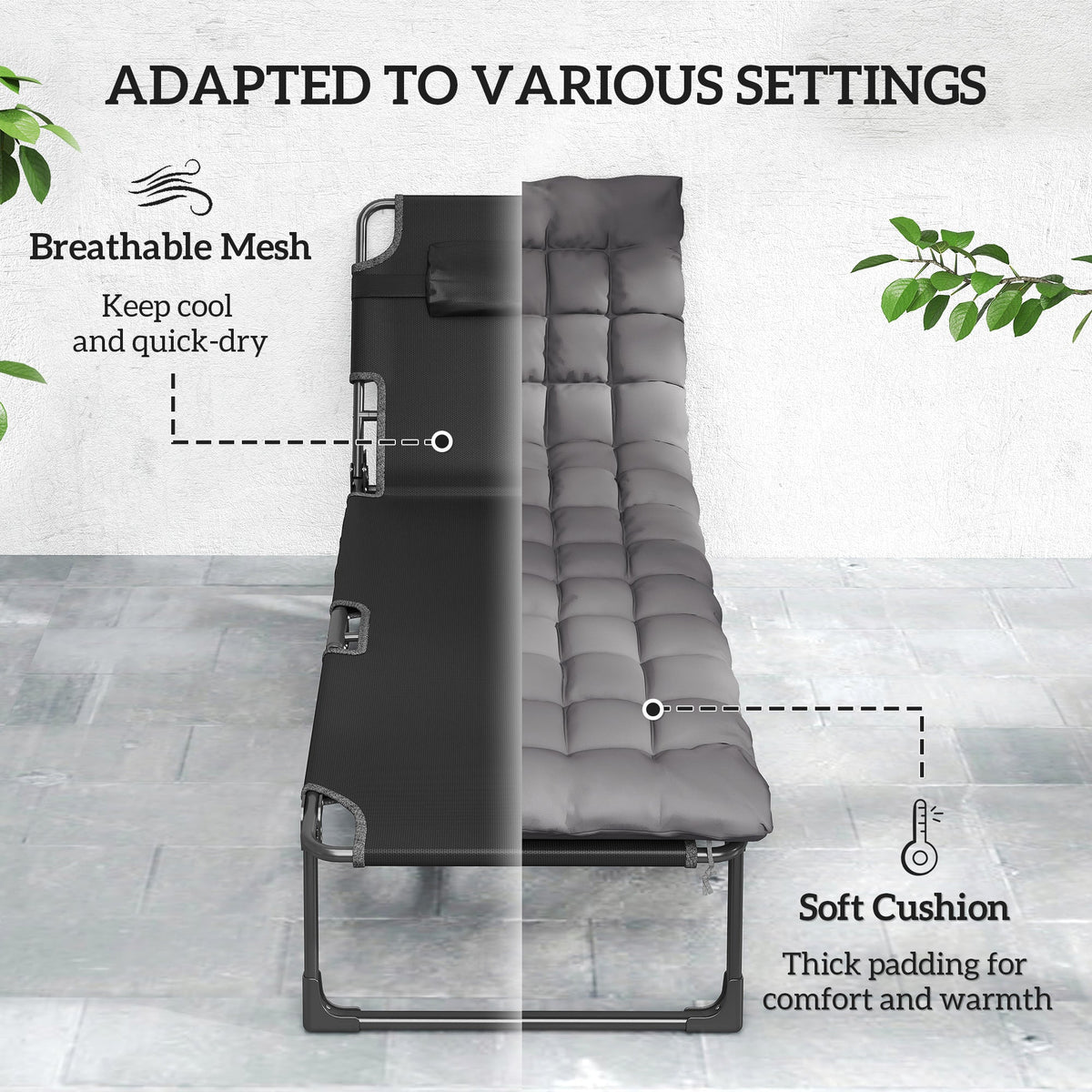 2 Piece Reclining Outdoor Chaise Lounge Chairs with Cushions, Dark Gray — product view 7