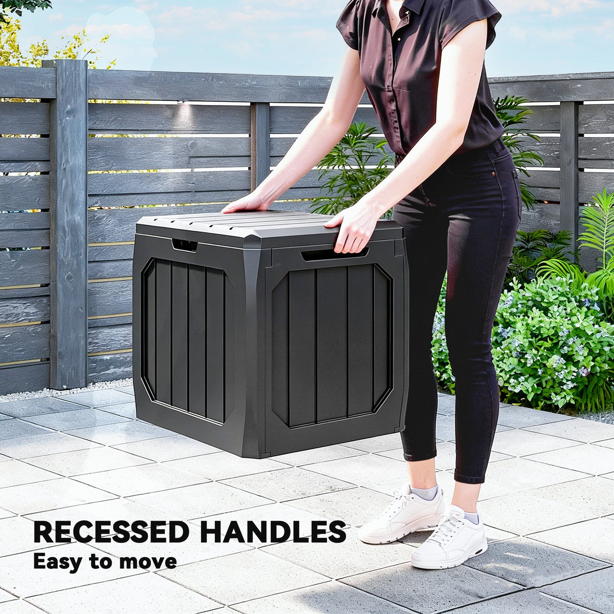 32 Gallon Plastic Deck Box with Handles, Black — product view 7