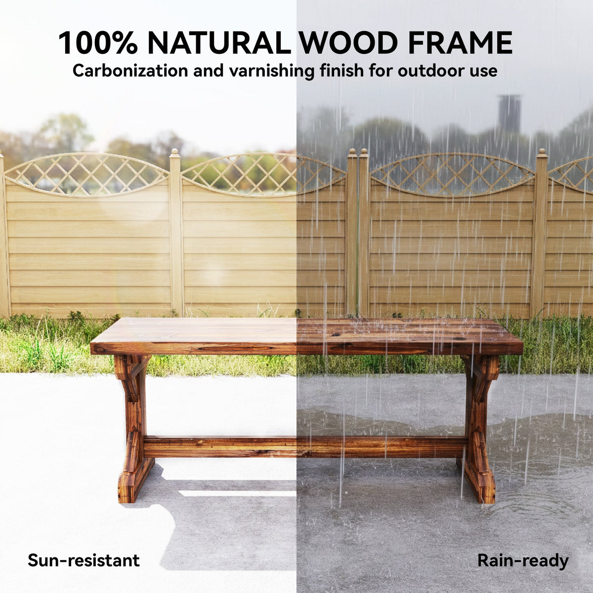 2-Person Outdoor Wooden Bench with Farmhouse X-Shaped Base, Carbonized — product view 6
