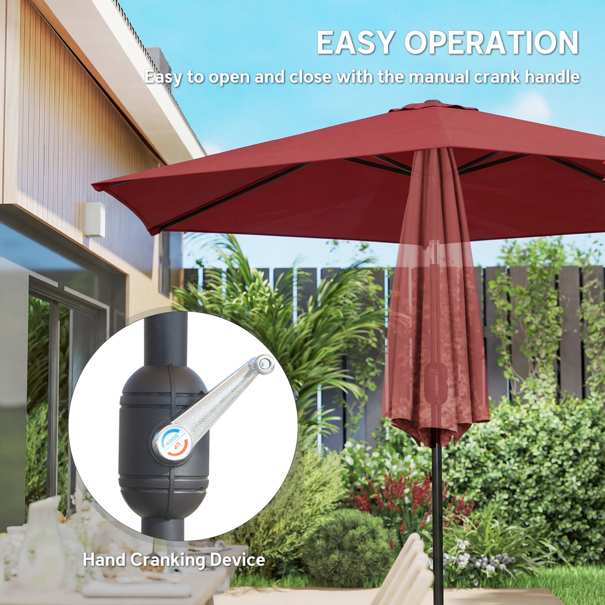 2.6 m Garden Parasol with Tilt, Crank, Vent & Aluminium Pole, Wine Red — product view 6
