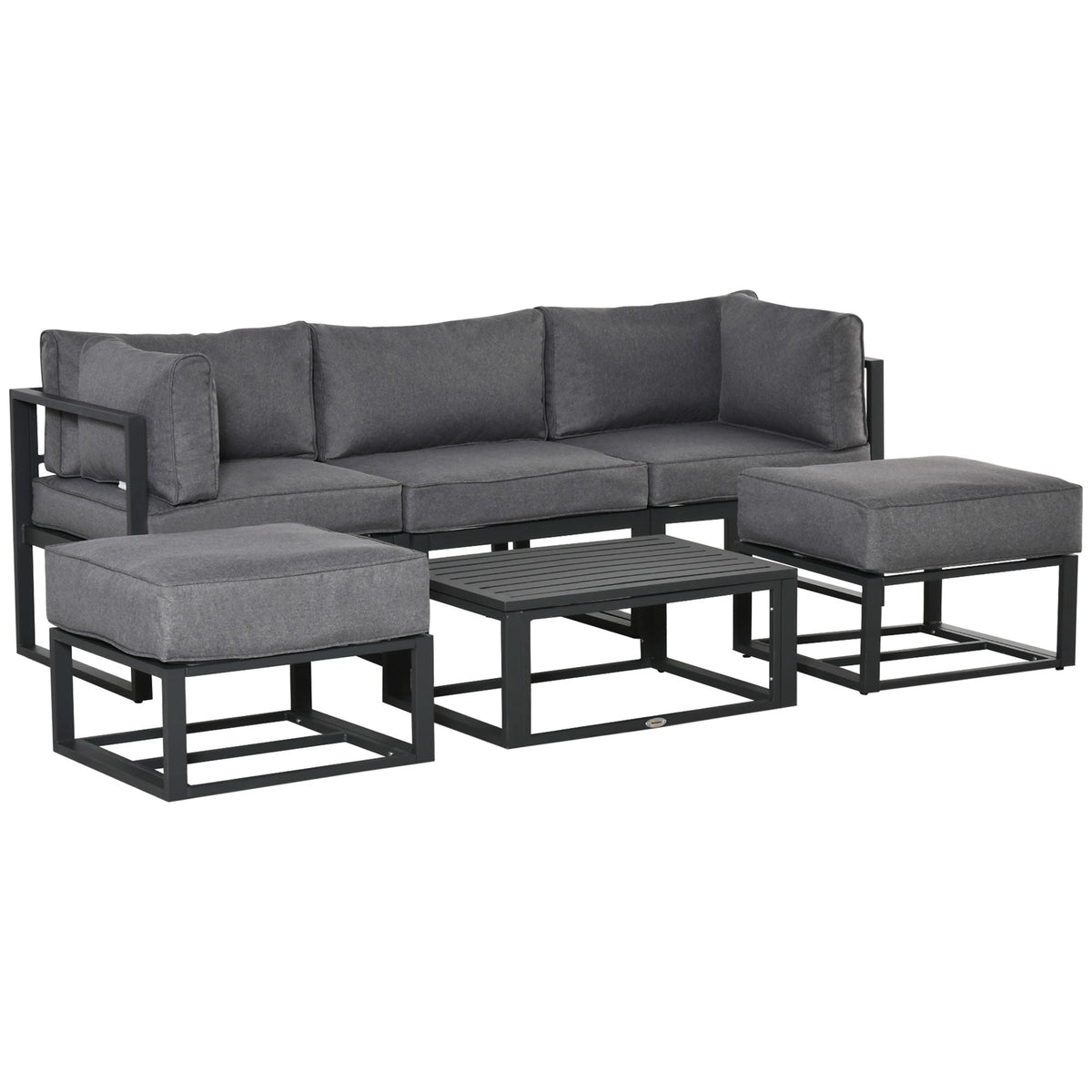 6pc Outdoor Patio Furniture Set with Daybed and Footstools, Grey — product view 2