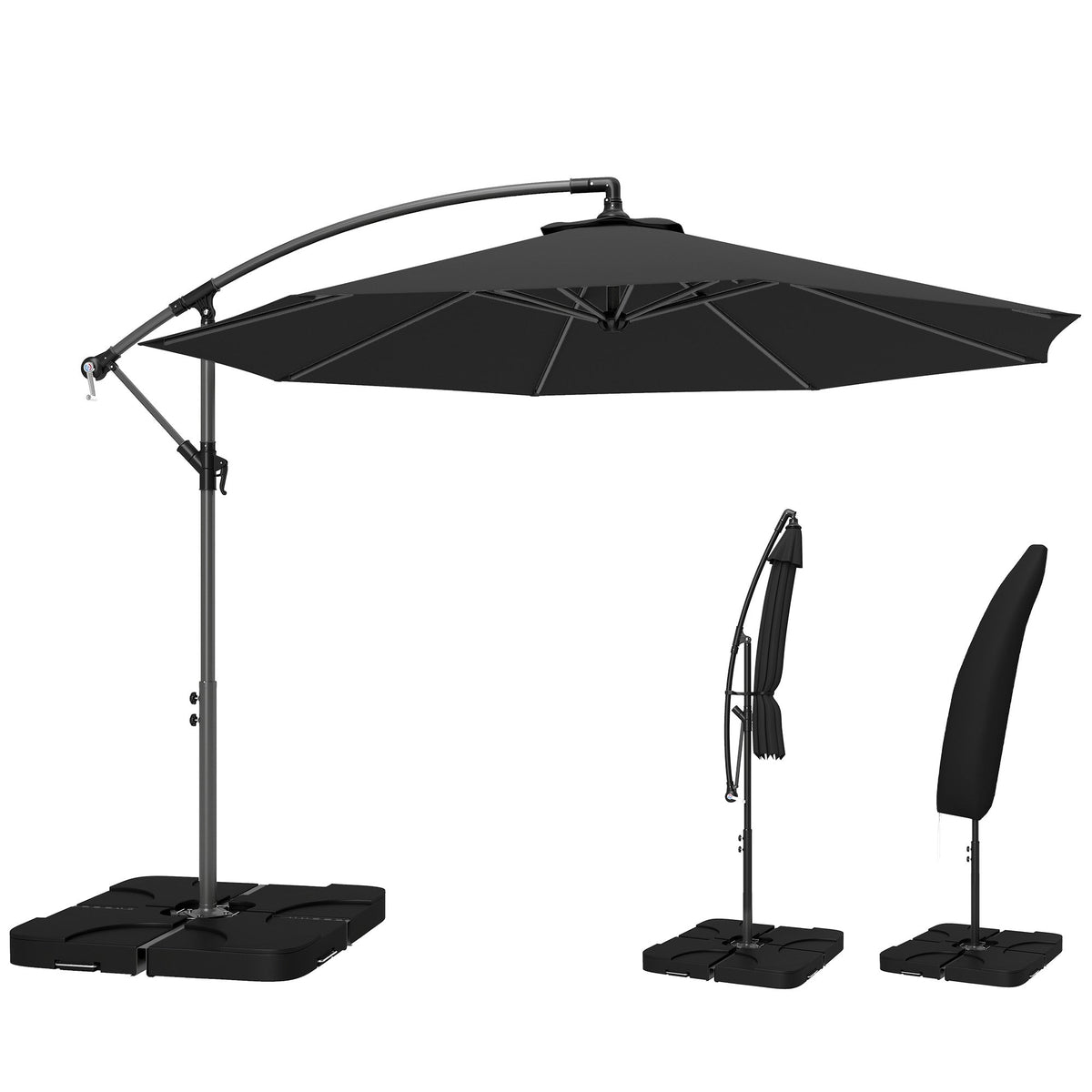 3 m Cantilever Parasol with Weights, Cover & Cross Base, Black — product view 1