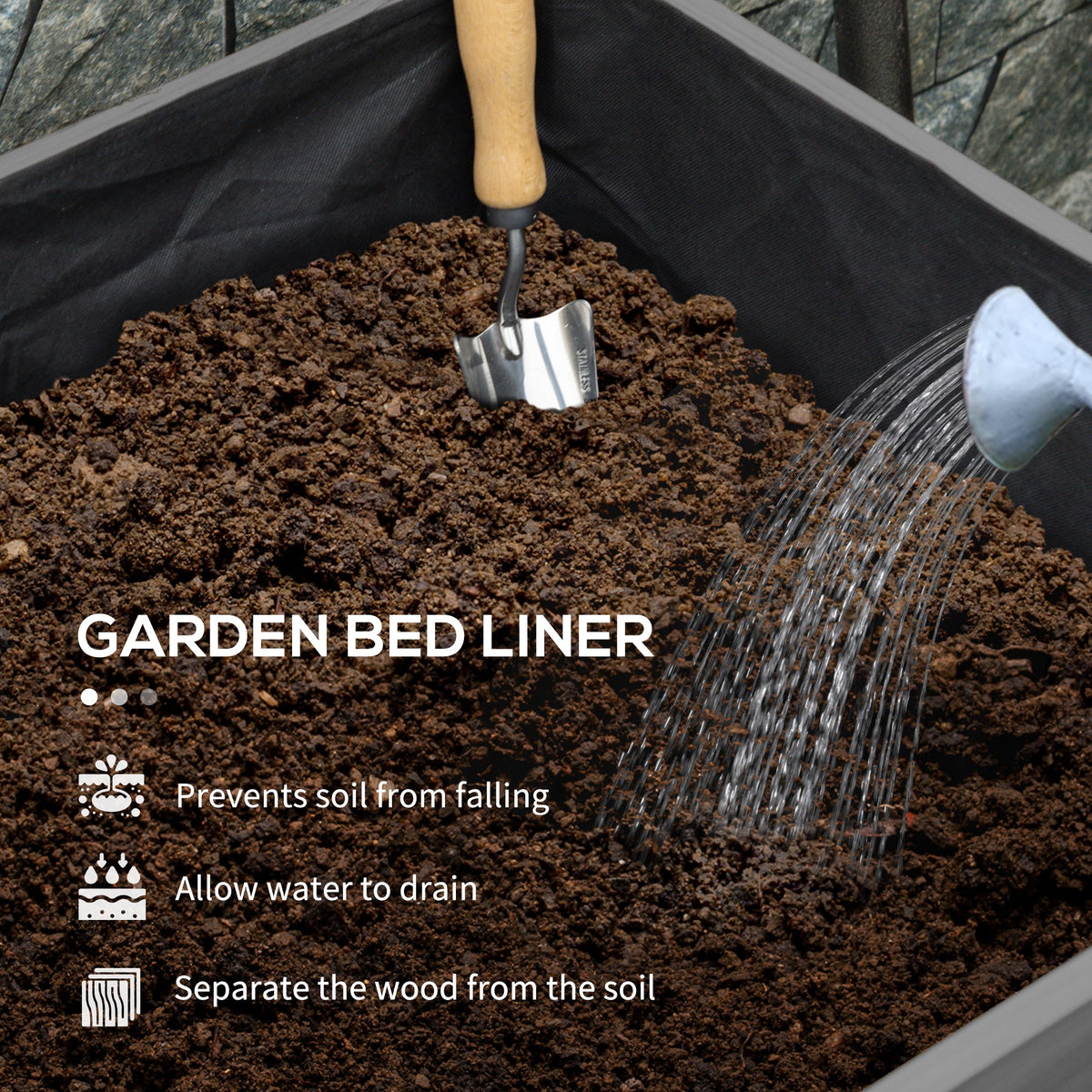 Wooden Raised Garden Bed with Liner, Legs and Drain Holes, Grey — product view 7