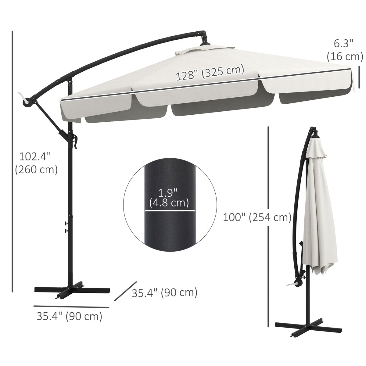 11FT Offset Hanging Patio Umbrella with Easy Tilt and Cross Base, Cream White — product view 5