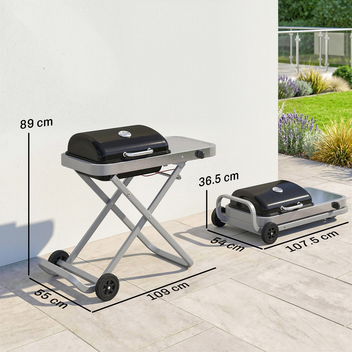 Foldable Gas BBQ Grill with Side Table & Trolley, Grease Box, 2.5 kW, Black — product view 5