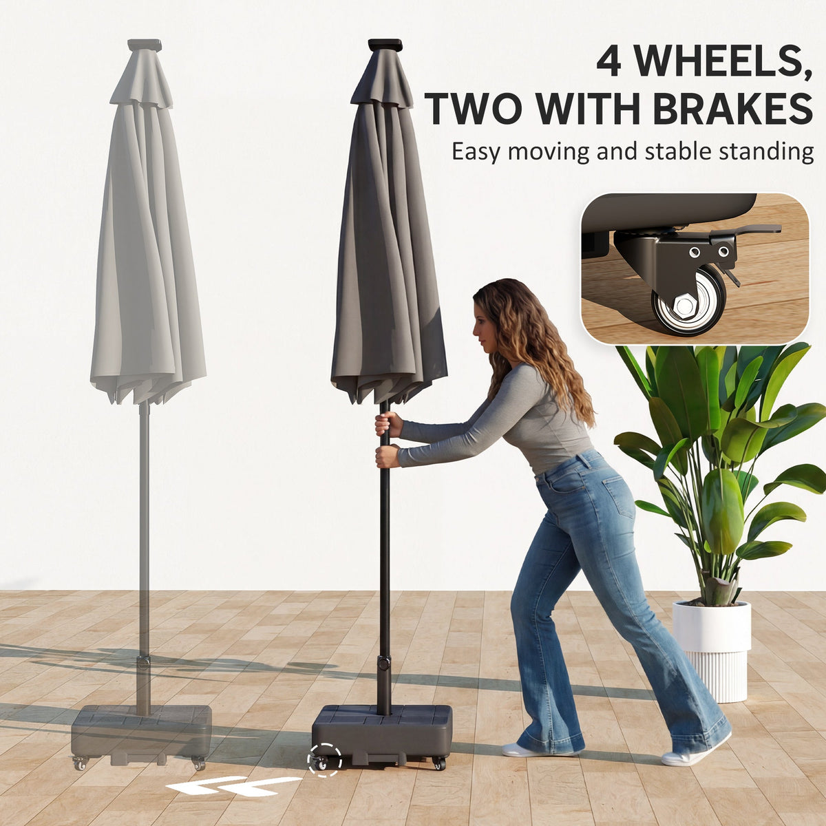 Patio Umbrella Base with Wheels, 62 lbs Water/77 lbs Sand, Black — product view 6