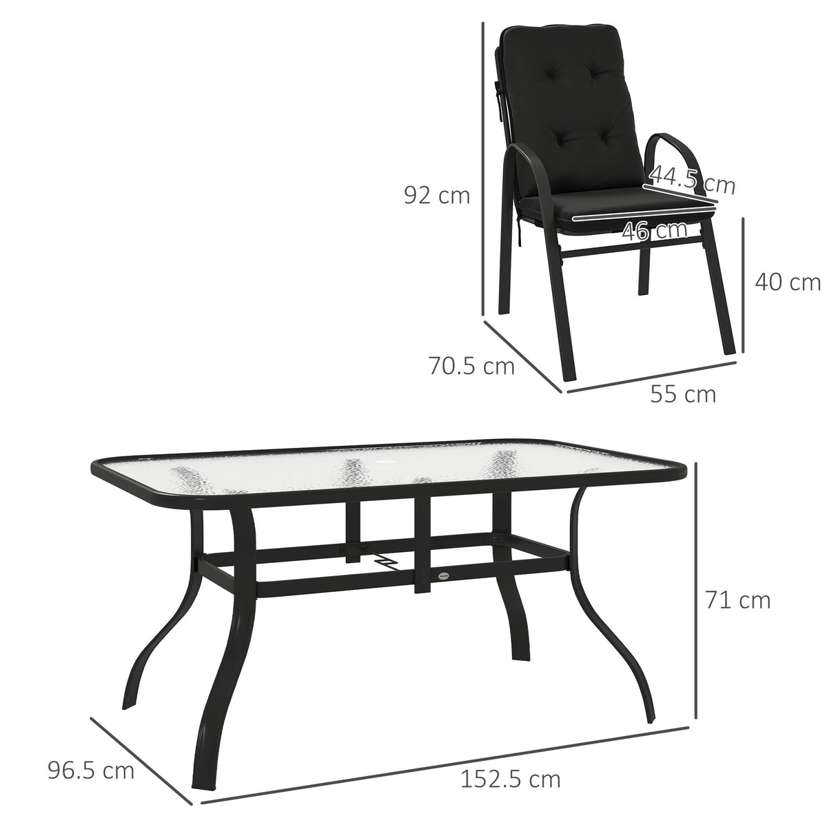 7 Piece Garden Dining Set with Glass Top Table & 6 Cushioned Chairs, Black — product view 5