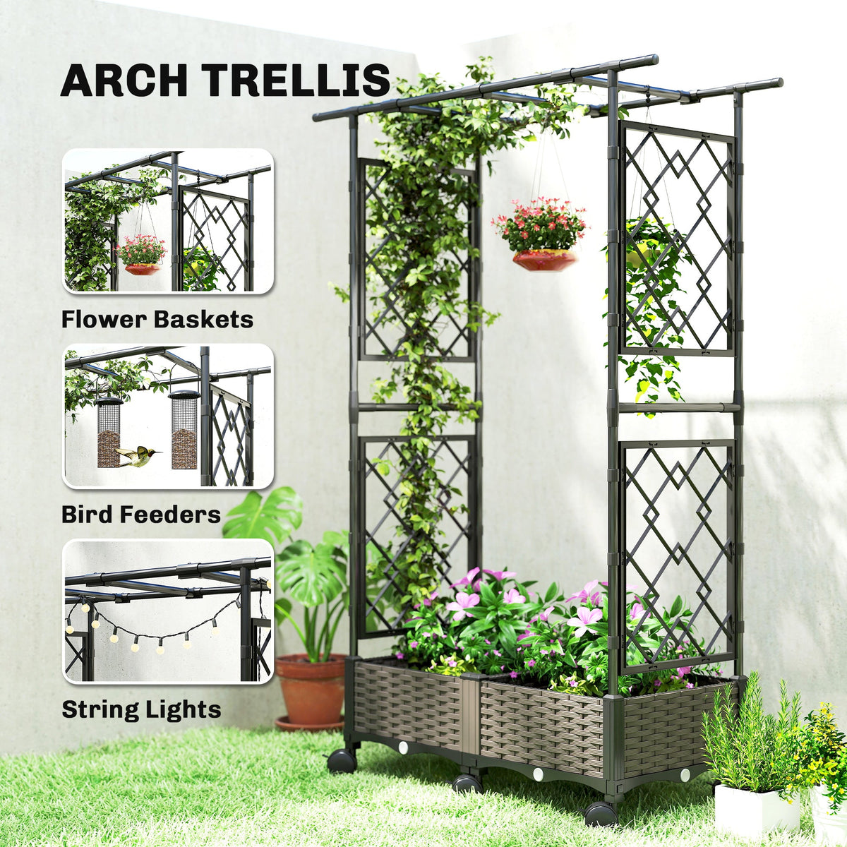 Raised Garden Bed with Arch Trellis, Wheels and Self-Watering Design — product view 6