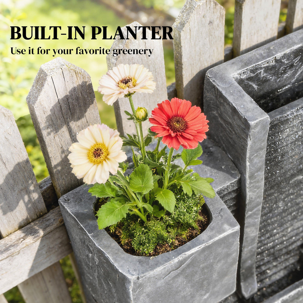 3-Tier Water Feature with LED Lights, Planter and Pump, Dark Grey — product view 6