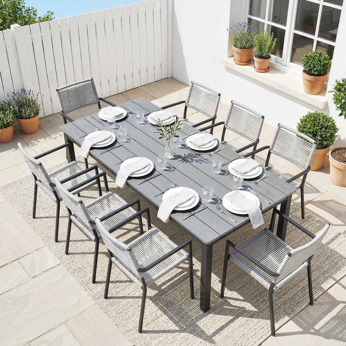 180 x 86 cm Garden Dining Table for 6-8 with Wood Slatted Top, Grey — product view 3