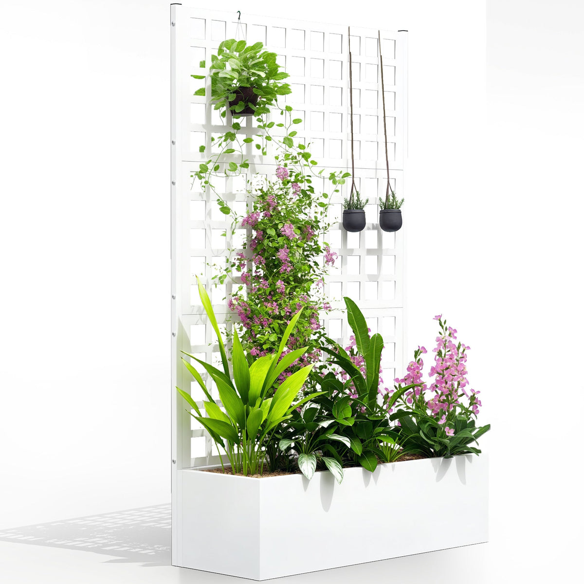 43" x 16" x 70" Raised Garden Bed with Trellis and Privacy Screen, White — product view 1
