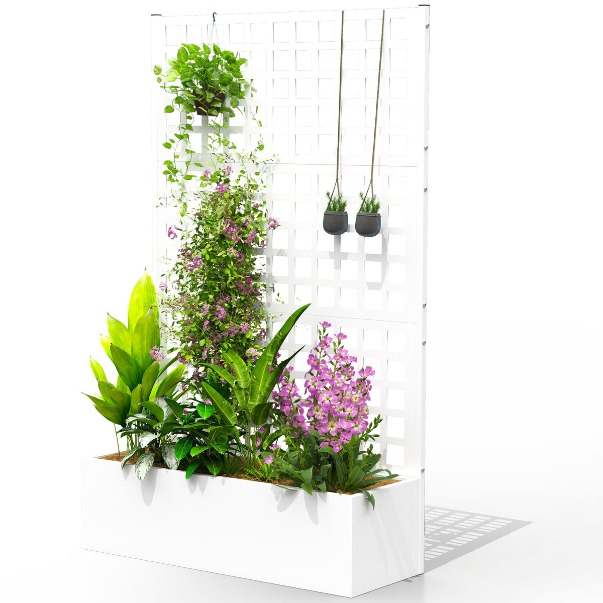 43" x 16" x 70" Raised Garden Bed with Trellis and Privacy Screen, White — product view 2