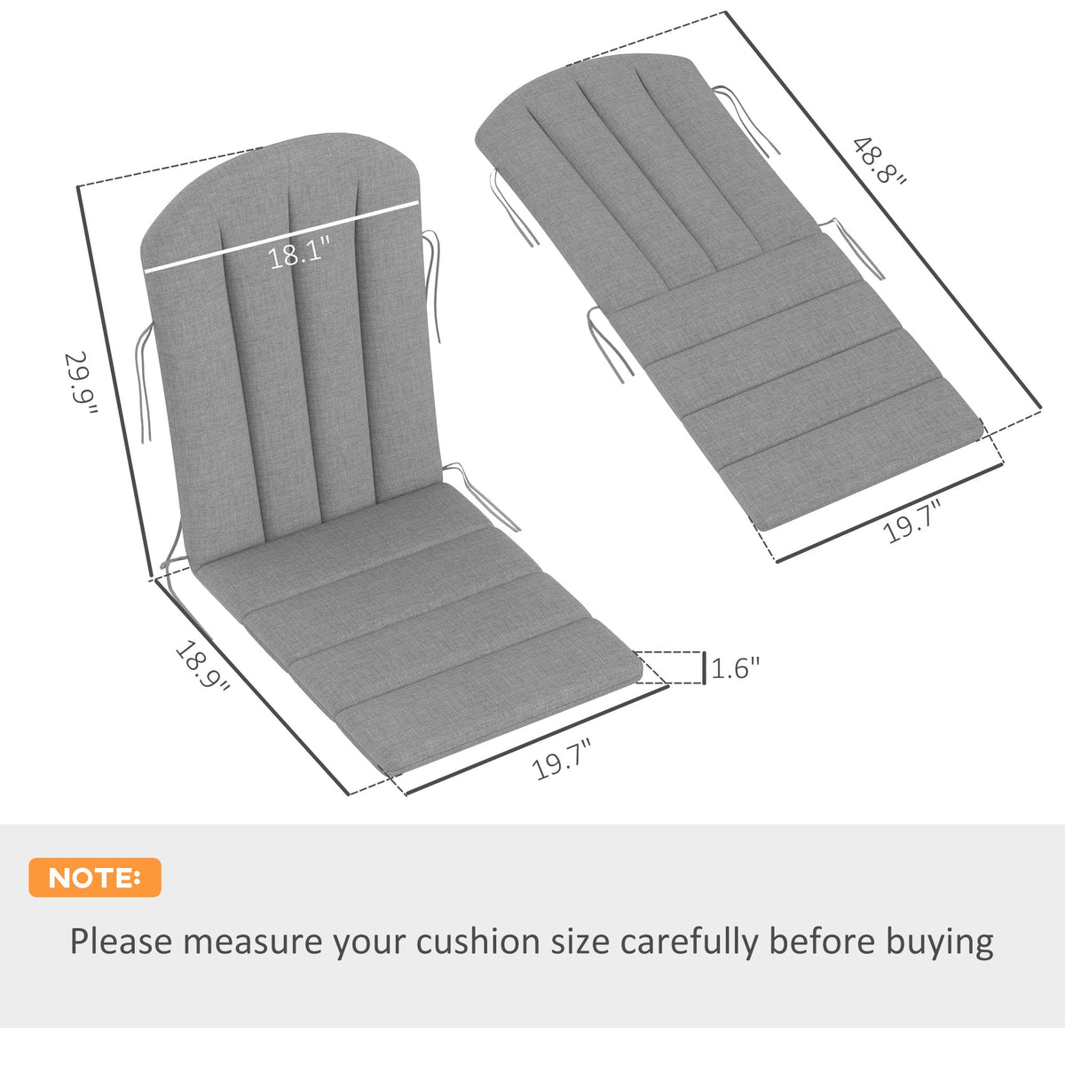 4-Piece Adirondack Chair Cushions, 49" x 20" x 2", Gray — product view 5